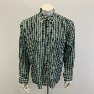 BERG Vienna Button Down Shirt Men's Size XXL Long Sleeve Green Blue Plaid Casual